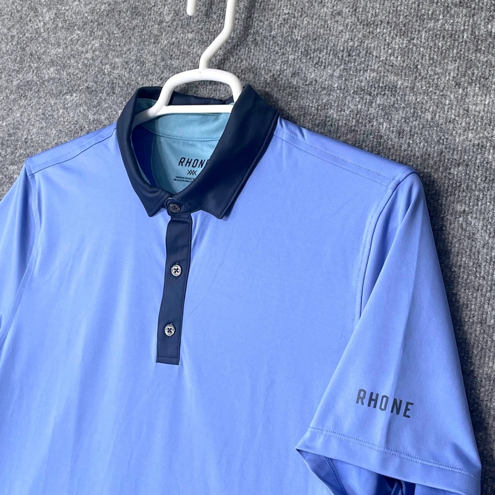 Rhone Delta Pique Polo Shirt Mens Large Blue Navy Contrast Performance 101944